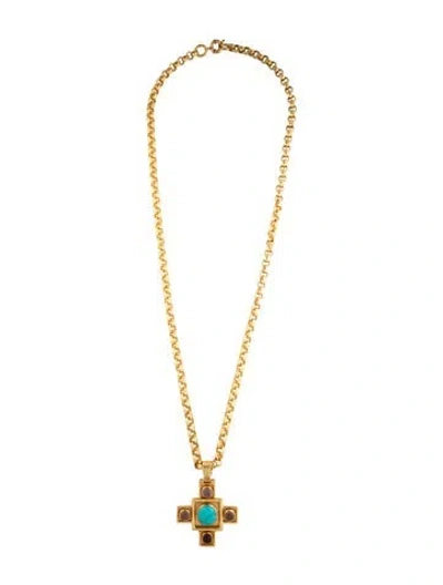 Pre-owned Julie Vos Crystal Byzantine Pendant Necklace, 35.5" In Purple