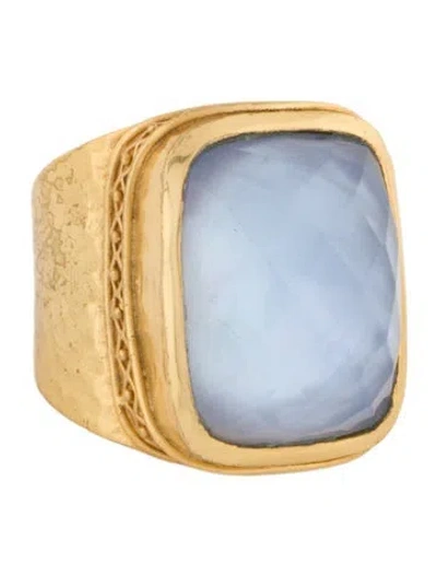 Pre-owned Julie Vos Crystal Cocktail Ring In Blue