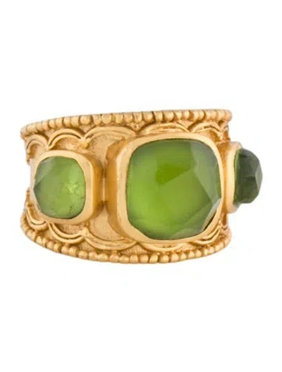 Pre-owned Julie Vos Crystal Cocktail Ring In Green