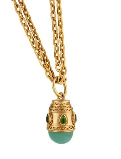 Pre-owned Julie Vos Crystal Embellished Pendant Necklace, 35" In Green