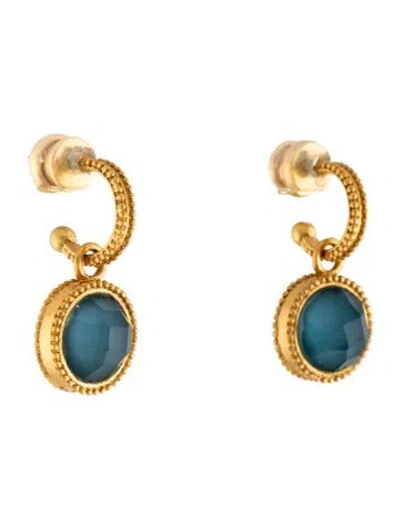 Pre-owned Julie Vos Crystal Fleur-de-lis Hoop & Charm Earring In Blue