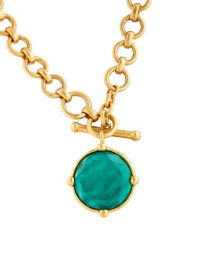Pre-owned Julie Vos Crystal Honeybee Demi Pendant Necklace, 19" In Green