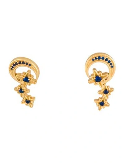 Pre-owned Julie Vos Crystal Luna Climber Earrings In Blue