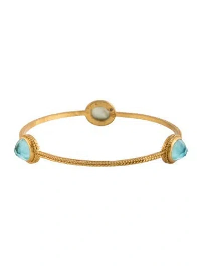 Pre-owned Julie Vos Crystal Mother Of Pearl Doublet Bangle Bracelet, 8" In Blue