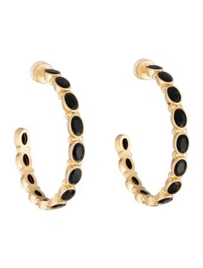 Pre-owned Julie Vos Crystal Mykonos Hoop Earrings In Black
