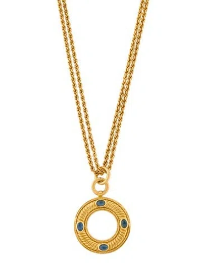 Pre-owned Julie Vos Crystal "olympia" Pendant Necklace, 36" In Blue