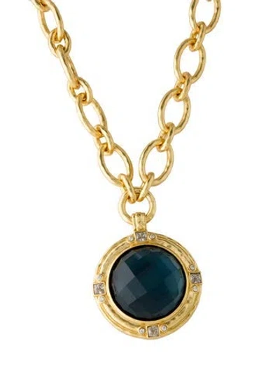 Pre-owned Julie Vos Crystal Pendant Necklace, 20" In Blue
