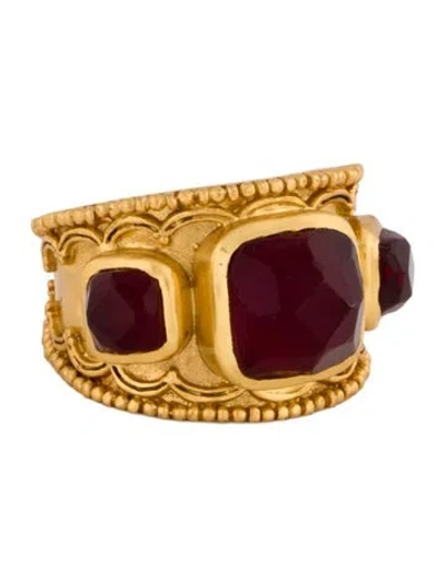 Pre-owned Julie Vos Crystal Trieste Cocktail Ring In Red