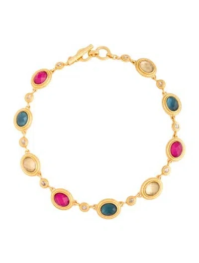Pre-owned Julie Vos Crystal 'tudor' Station Necklace, 17" In Multicolor