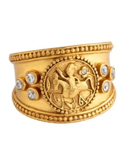 Pre-owned Julie Vos Cubic Zirconia Coin Crest Ring In Multicolor