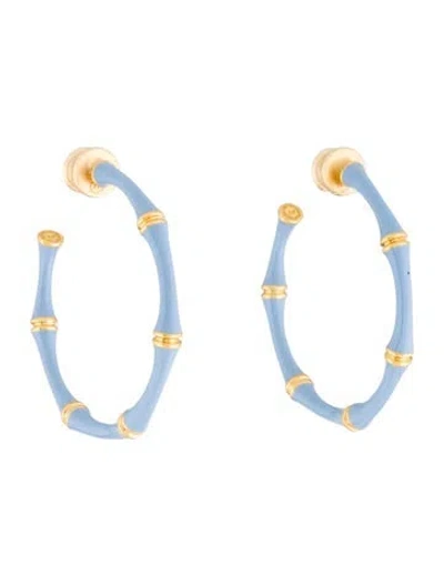 Pre-owned Julie Vos Enamel 'bamboo' Hoop Earrings In Blue