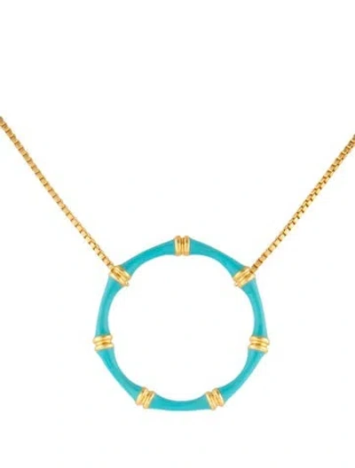 Pre-owned Julie Vos Enamel Circle Pendant Necklace, 18" In Blue