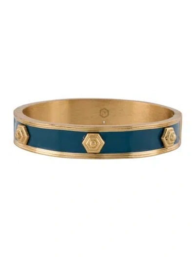 Pre-owned Julie Vos Enamel Palladio Hinged Bangle Bracelet, 7" In Blue
