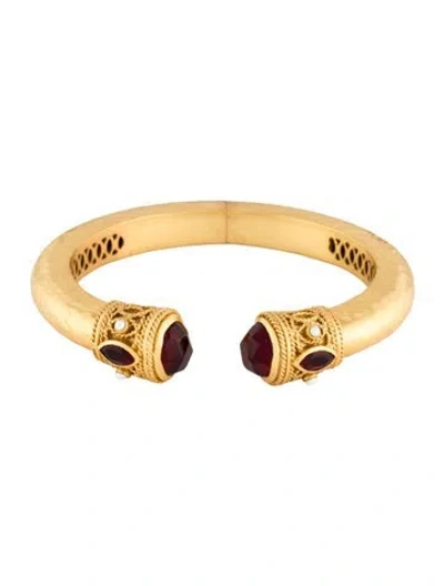 Pre-owned Julie Vos Faux Pearl & Crystal Cuff Bracelet, 7" In Red