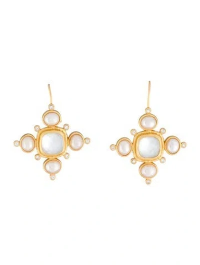 Pre-owned Julie Vos Faux Pearl & Crystal Drop Earrings In Multicolor