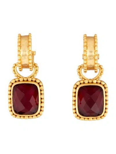 Pre-owned Julie Vos Faux Pearl & Crystal Marbella Drop Earrings In Red
