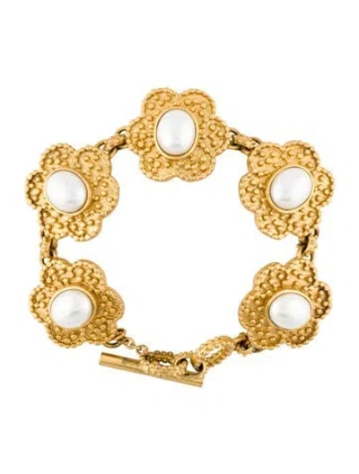 Pre-owned Julie Vos Faux Pearl & Crystalflower Link Bracelet, 7.25" In Multi