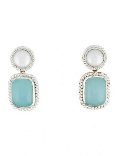 Pre-owned Julie Vos Faux Pearl & Resin Drop Earrings In Blue