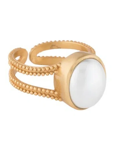 Pre-owned Julie Vos Faux Pearl Cocktail Ring In White