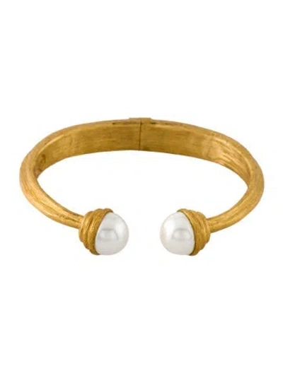 Pre-owned Julie Vos Faux Pearl Cuff Bracelet, 6.75" In Multi