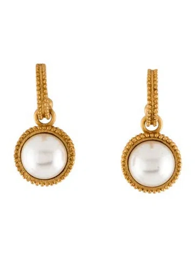 Pre-owned Julie Vos Faux Pearl Fleur-de-lis Hoop & Charm Earring In Multicolor