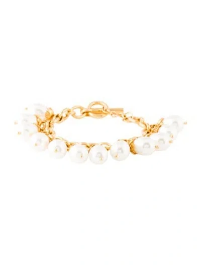 Pre-owned Julie Vos Faux Pearl Flora Charm Link Bracelet, 6.75" In Multi