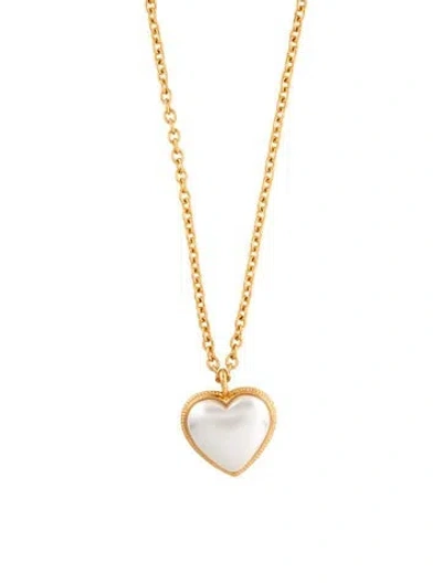 Pre-owned Julie Vos Faux Pearl Heart Pendant Necklace, 37" In White