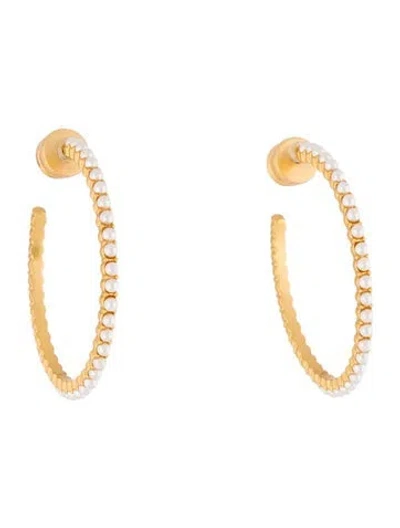 Pre-owned Julie Vos Faux Pearl Juliet Hoop Earrings In White