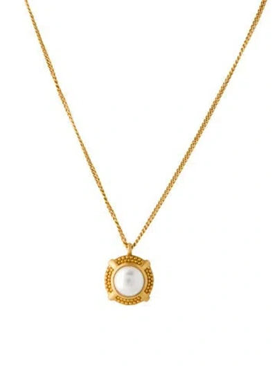 Pre-owned Julie Vos Faux Pearl Pendant Necklace, 17.5" In White