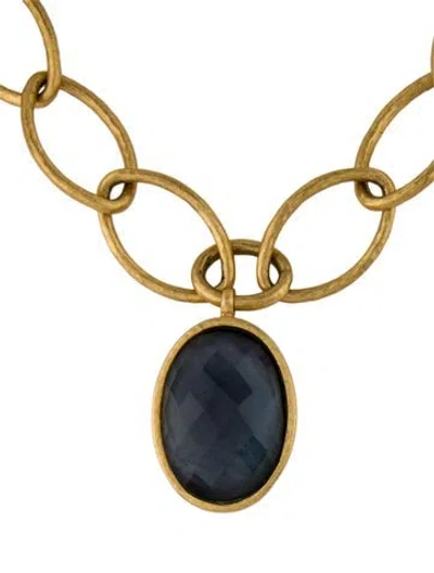 Pre-owned Julie Vos Fleur De Lis Pendant Necklace, 21" In Blue
