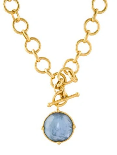 Pre-owned Julie Vos Glass & Crystal Honeybee Statement Pendant Necklace, 19" In Blue