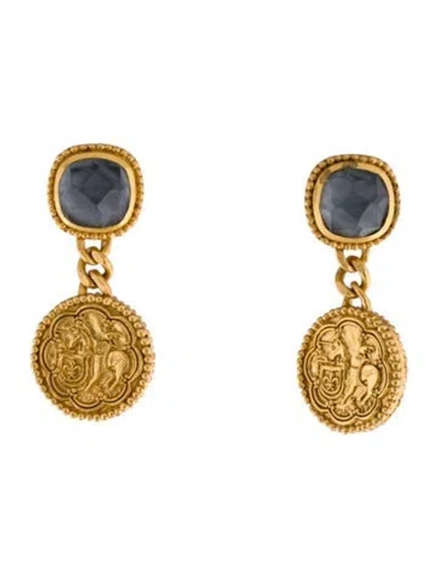 Pre-owned Julie Vos Glass Coin Statement Drop Earrings In Multi