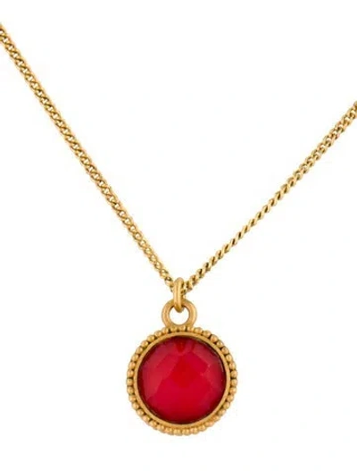Pre-owned Julie Vos Glass Fleur-de-lis Solitaire Necklace, 18.25" In Red