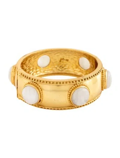 Pre-owned Julie Vos Glass Hinged Bangle, 7.25" In White