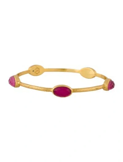 Pre-owned Julie Vos Glass Ivy Stone Bangle, 8" In Pink