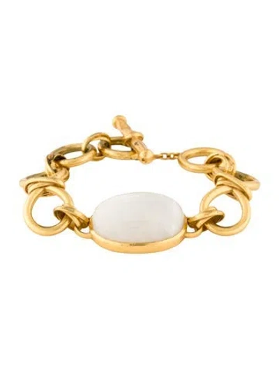 Pre-owned Julie Vos Glass Link Bracelet, 6.75" In White