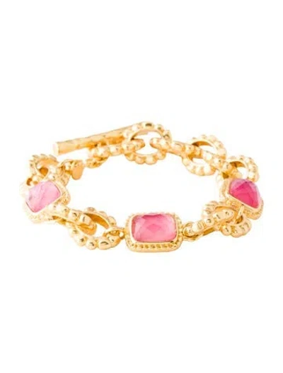 Pre-owned Julie Vos Glass Marbella Demi Station Link Bracelet, 7" In Pink