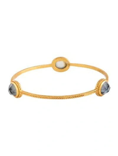 Pre-owned Julie Vos Glass Mother Of Pearl Doublet Calypso Bangle Bracelet, 8" In Blue