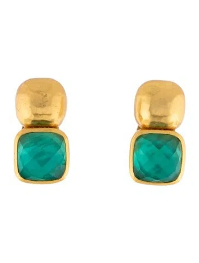 Pre-owned Julie Vos Glass Mother Of Pearl Doublet Catalina Clip-on Earrings In Green