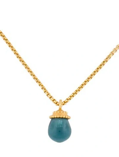 Pre-owned Julie Vos Glass Noel Solitaire Necklace, 17.5" In Blue