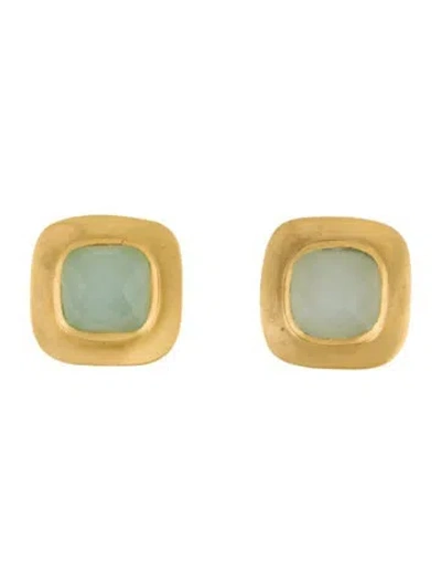 Pre-owned Julie Vos Green Stone Clip On Stud Earrings In Multi