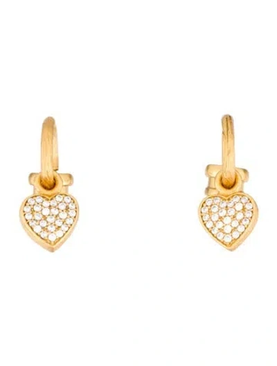 Pre-owned Julie Vos Heart Pave Demi Hoop & Charm Earrings In Multi