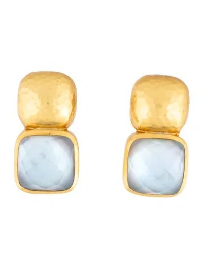 Pre-owned Julie Vos Mother Of Pearl & Crystal Catalina Drop Earrings In Blue