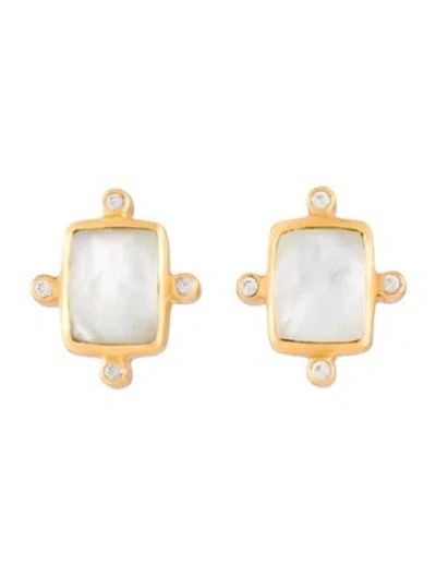 Pre-owned Julie Vos Mother Of Pearl & Crystal Clara Stud Earrings In Multi