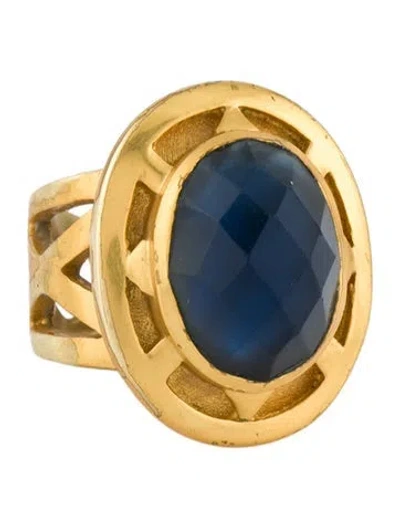 Pre-owned Julie Vos Mother Of Pearl & Crystal Cocktail Ring In Blue