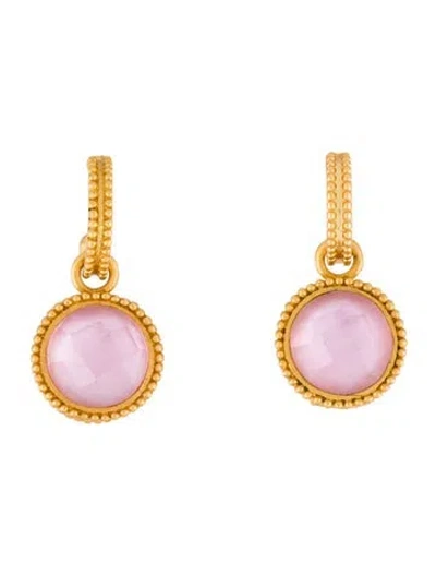 Pre-owned Julie Vos Mother Of Pearl & Crystal Hoop Drop Earrings In Pink