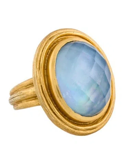 Pre-owned Julie Vos Mother Of Pearl & Glass Barcelona Statement Cocktail Ring In Blue