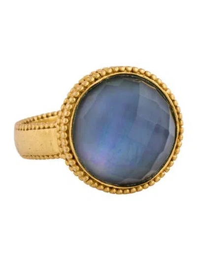 Pre-owned Julie Vos Mother Of Pearl & Glass Cocktail Ring In Blue