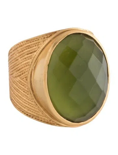 Pre-owned Julie Vos Mother Of Pearl & Glass Cocktail Ring In Green
