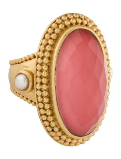 Pre-owned Julie Vos Mother Of Pearl & Glass Cocktail Ring In Multi
